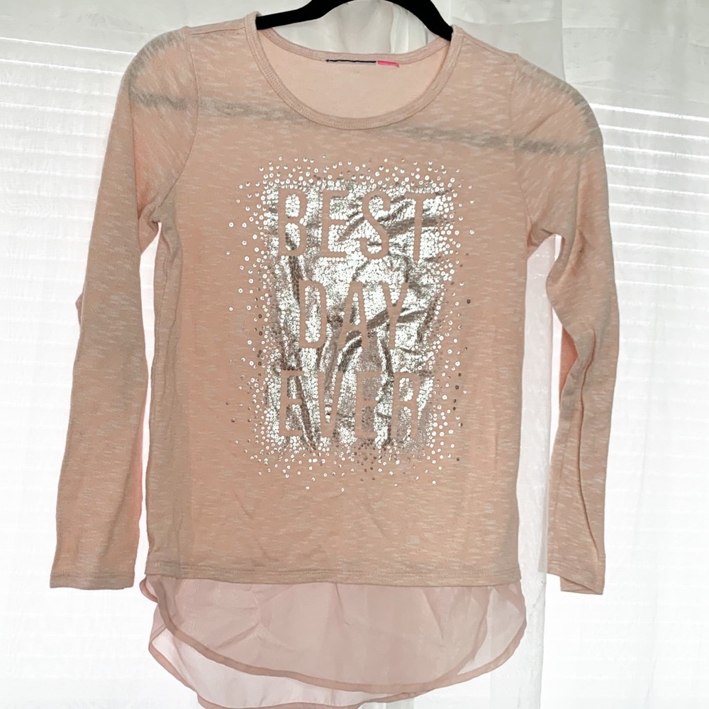 Blush Pink top with silver graphic "Best Day Ever"